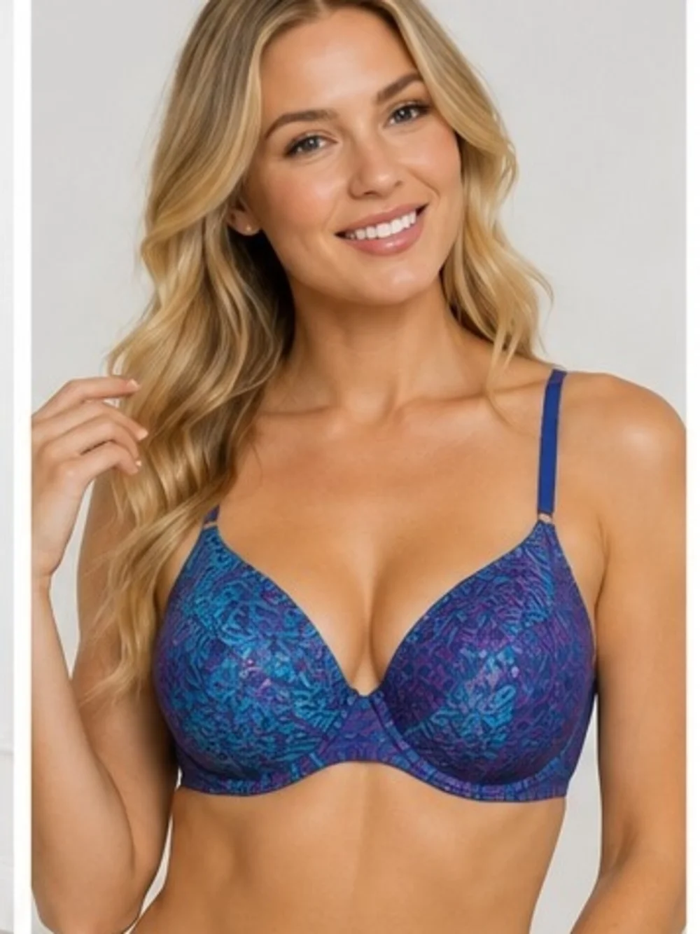 Victoria Secret Plunge Bra in Blue-Purple Print